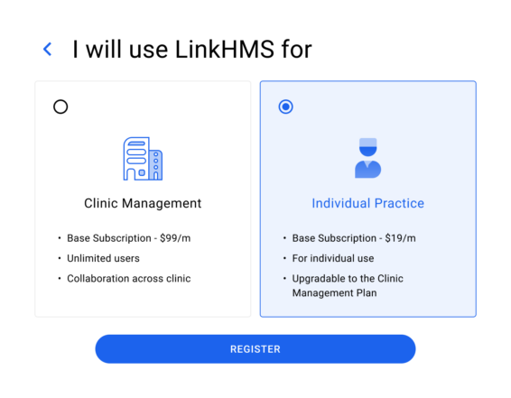 LinkHMS plan for Individual practice.