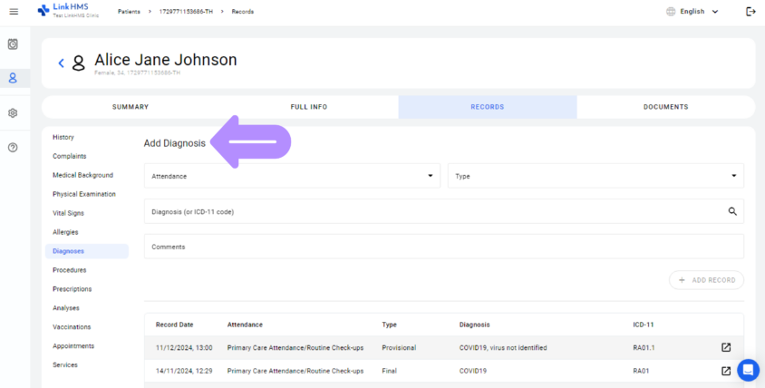 LinkHMS add diagnosis