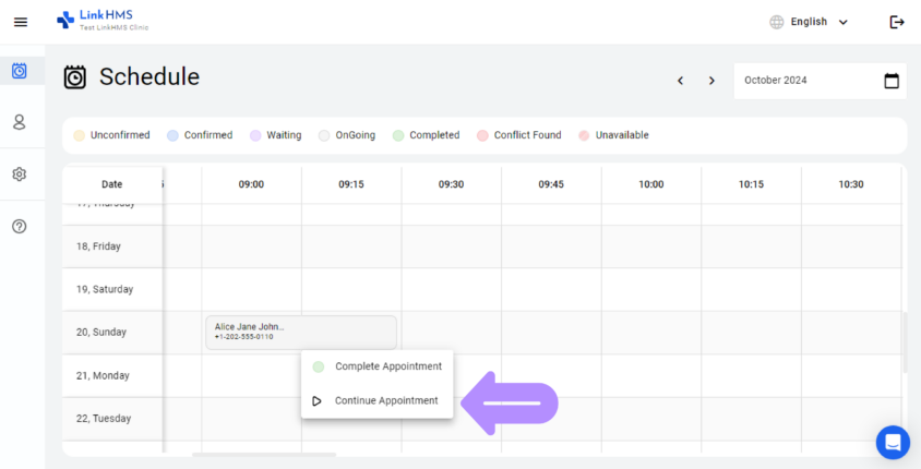 LinkHMS continue appointment