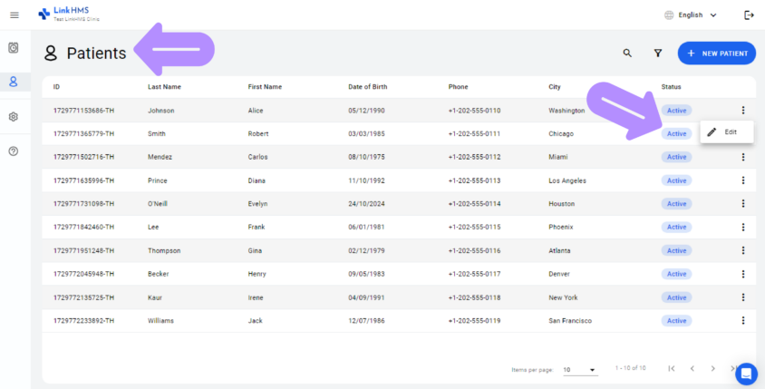 LinkHMS edit patients