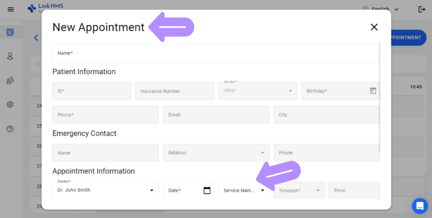 LinkHMS new appointment
