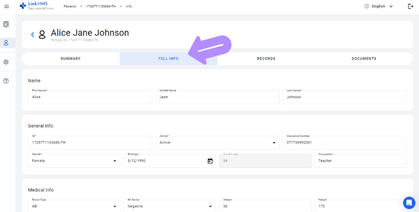 LinkHMS patient full info