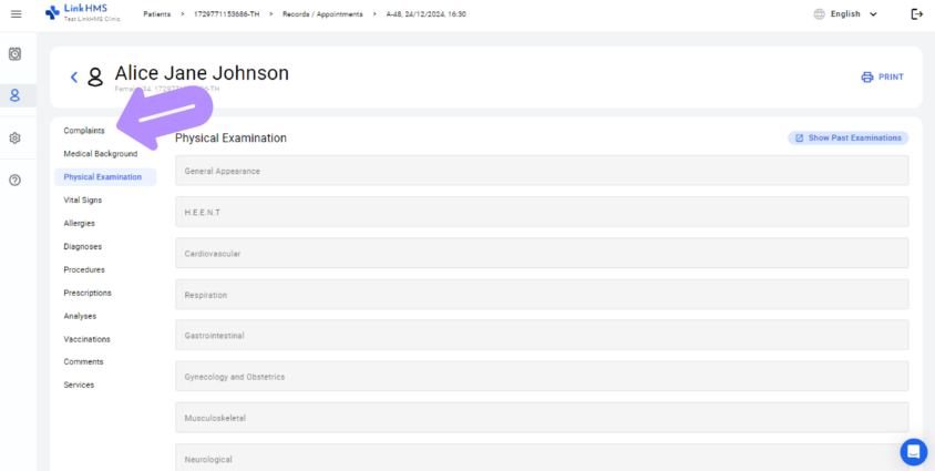 LinkHMS physical examination