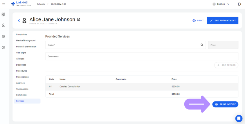 LinkHMS print invoices