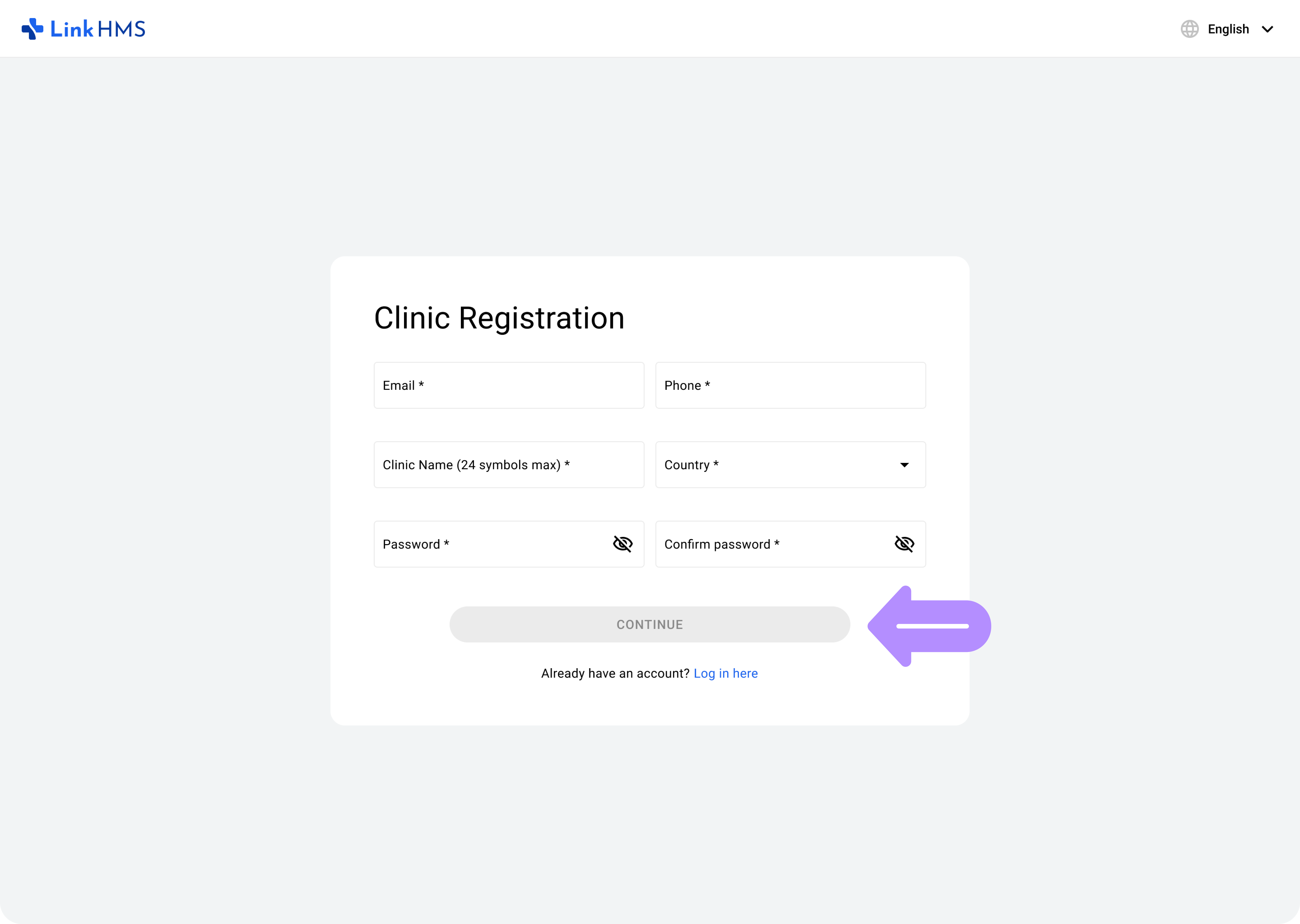 LinkHMS register the clinic