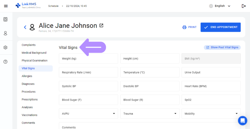 LinkHMS vital signs