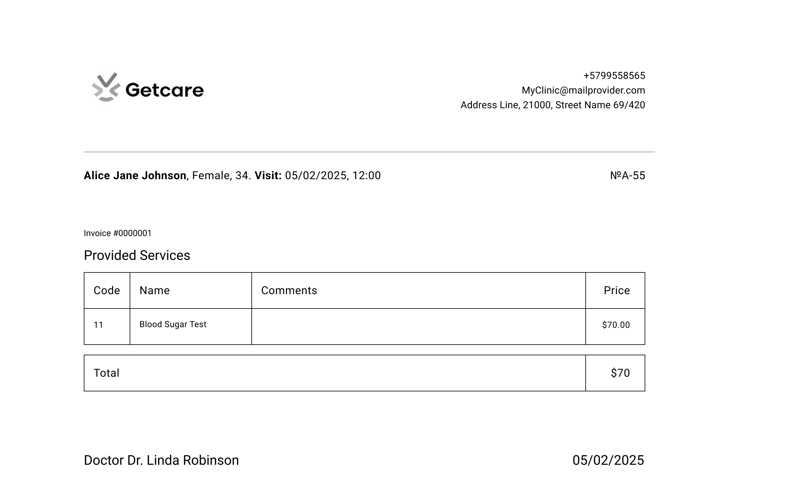 LinkHMS lab test invoice