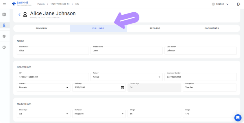 LinkHMS patient full info
