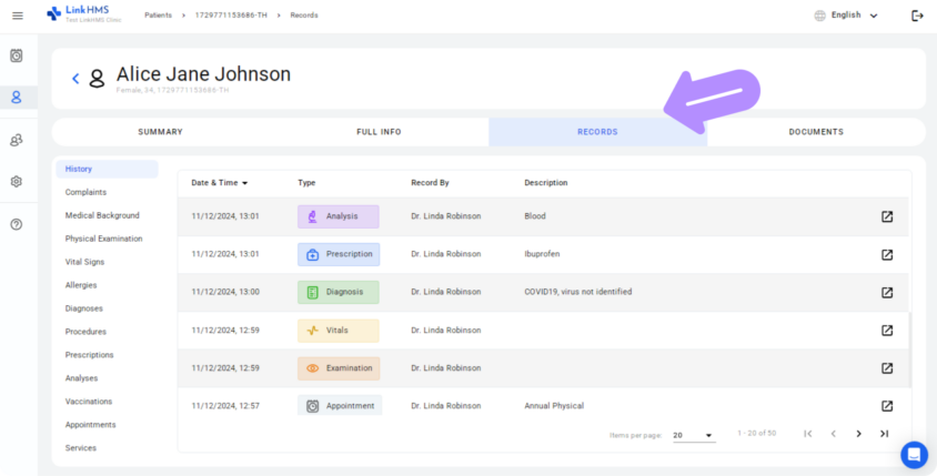 LinkHMS patient records