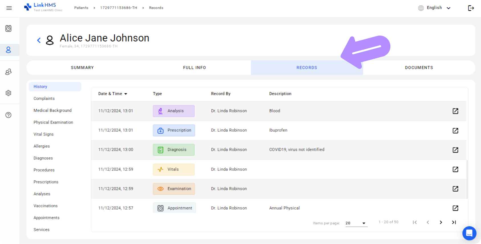 LinkHMS patient records