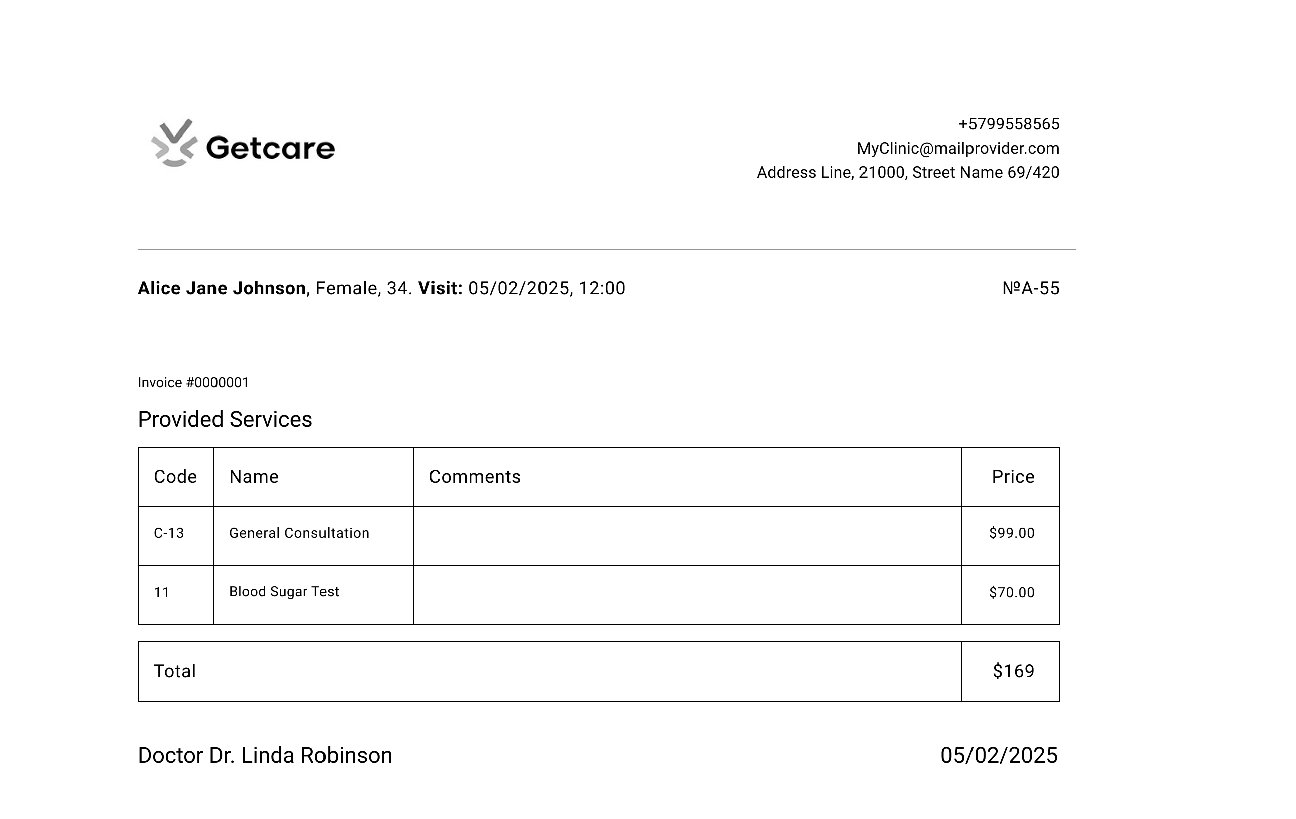 LinkHMS visit and lab test invoice