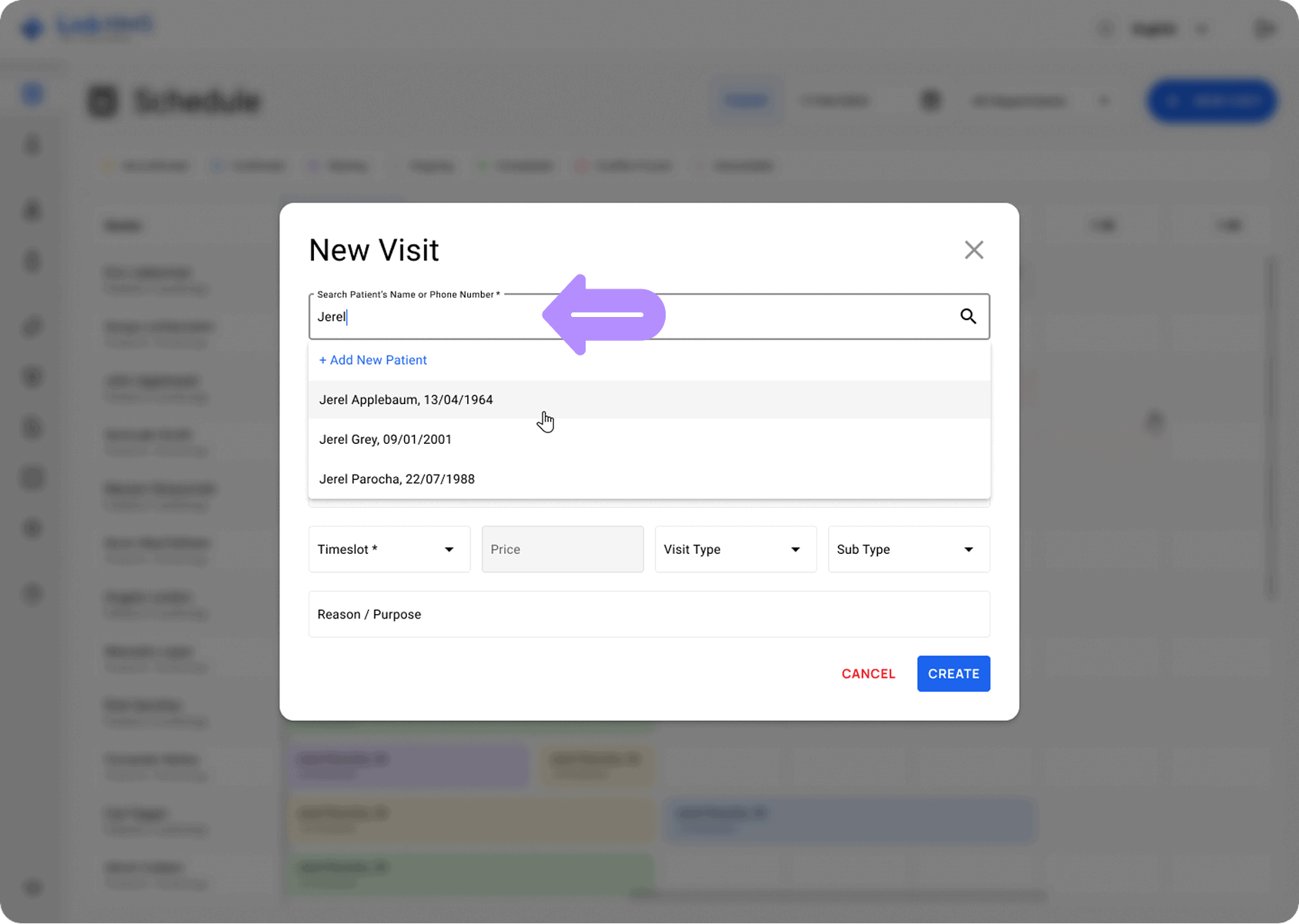 LinkHMS visit for the existing patient