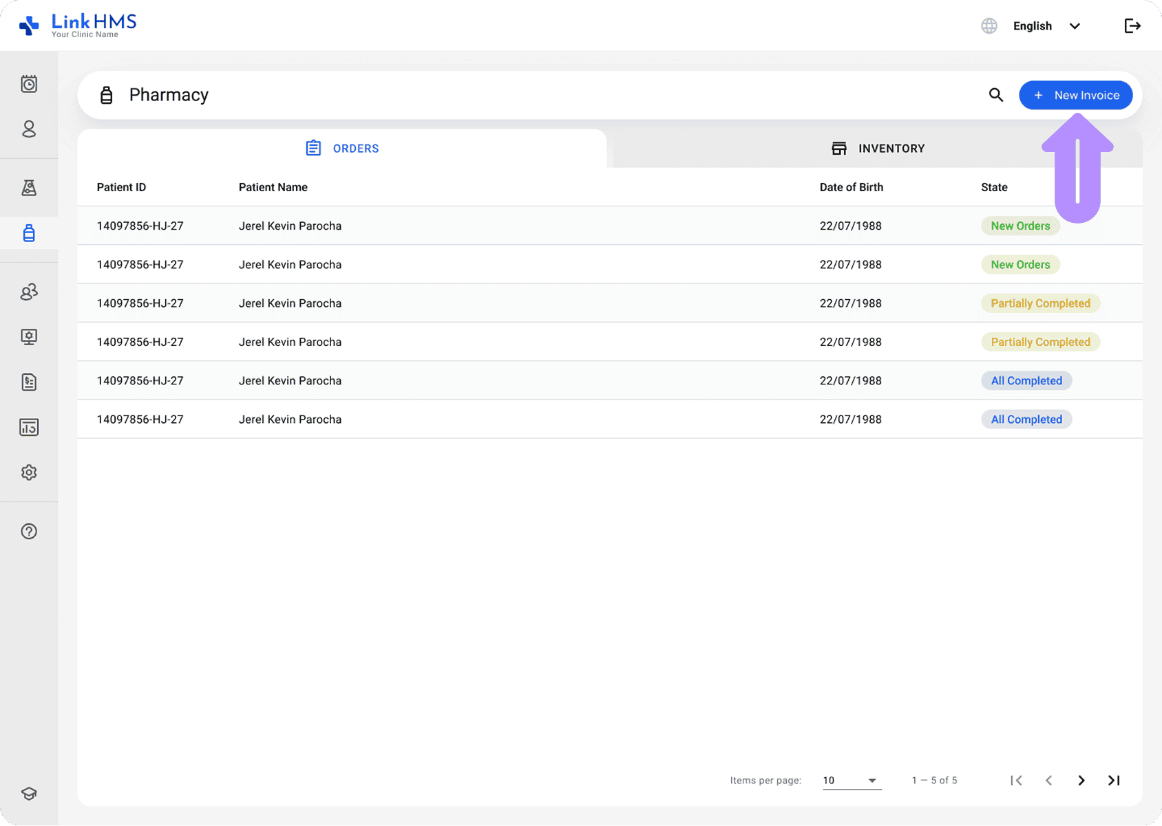 LinkHMS create a pharmacy invoice