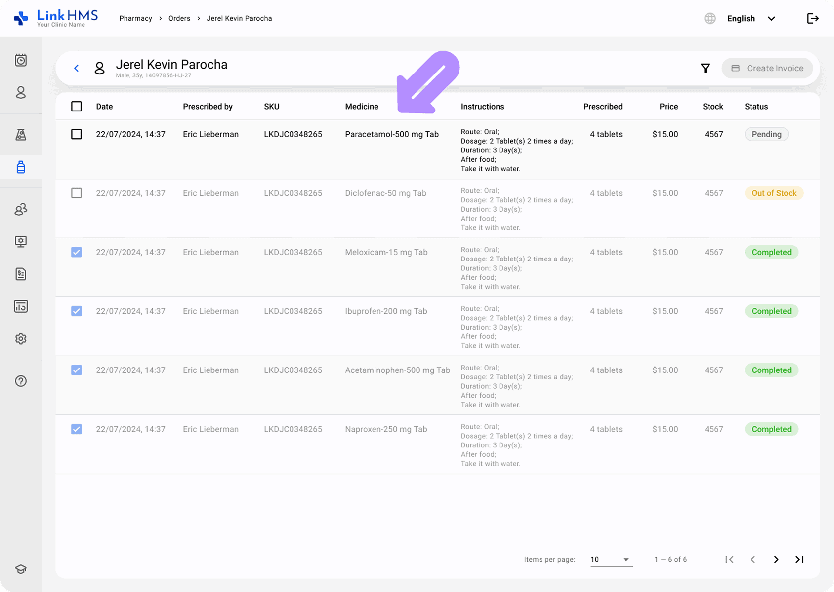 LinkHMS manage prescription orders
