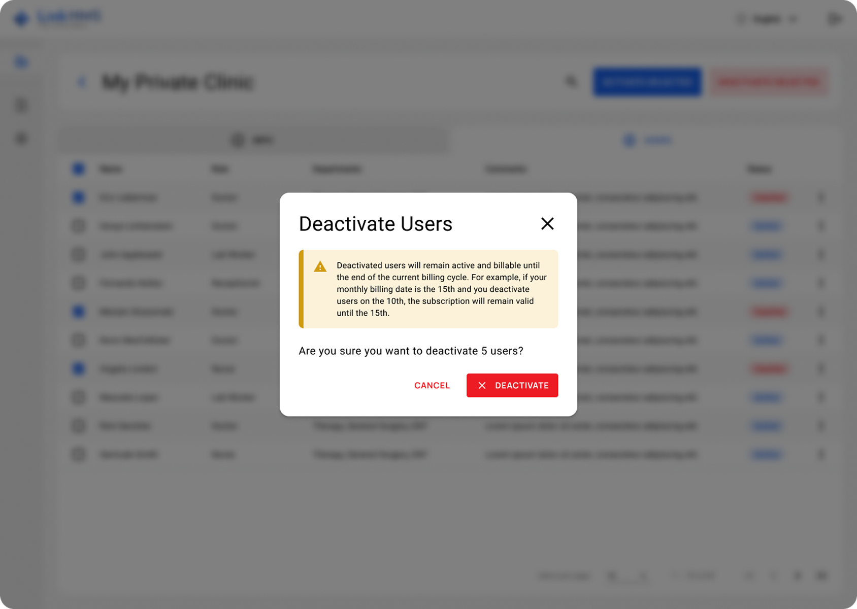 LinkHMS deactivate users- reseller portal