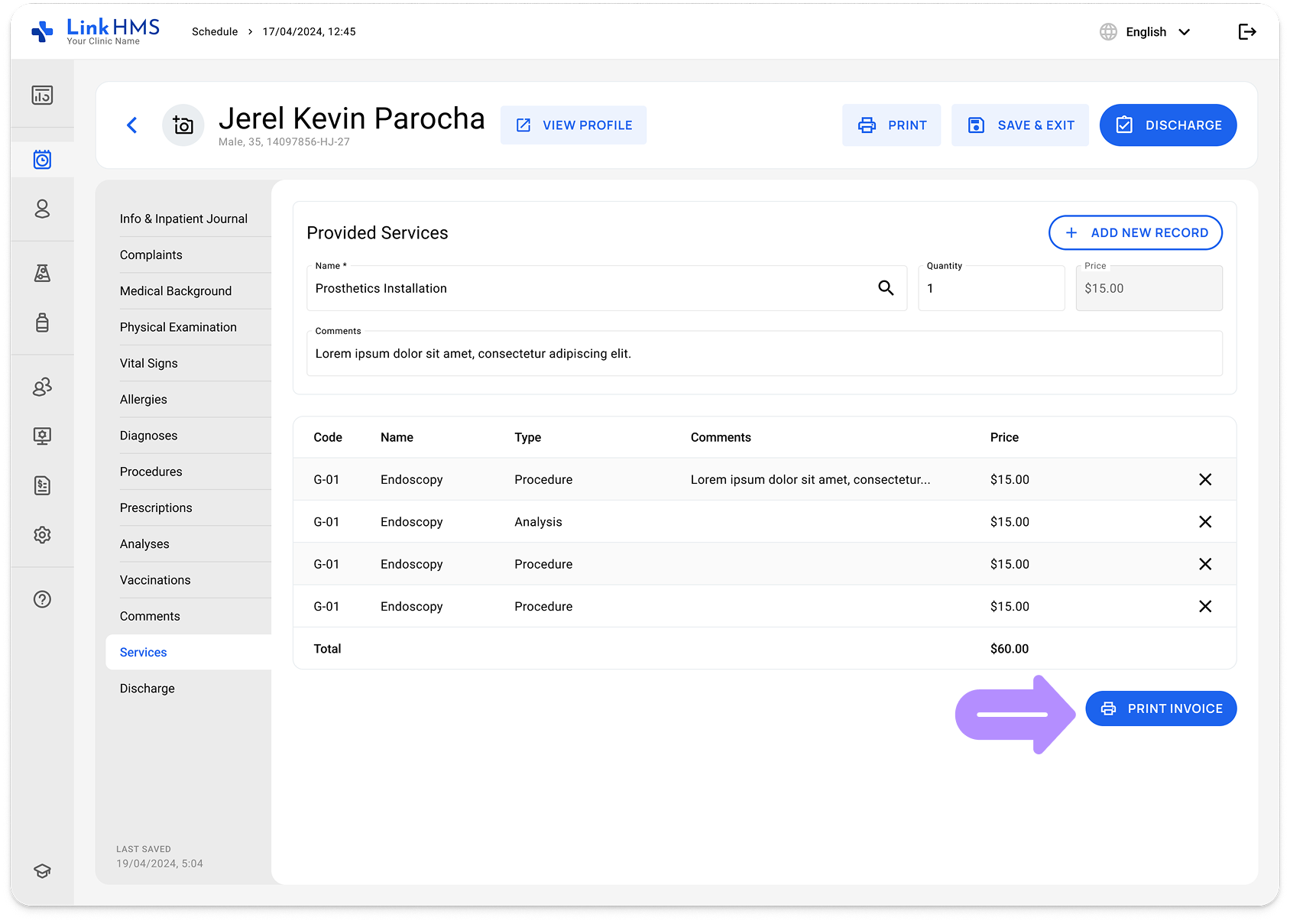 LinkHMS print invoices