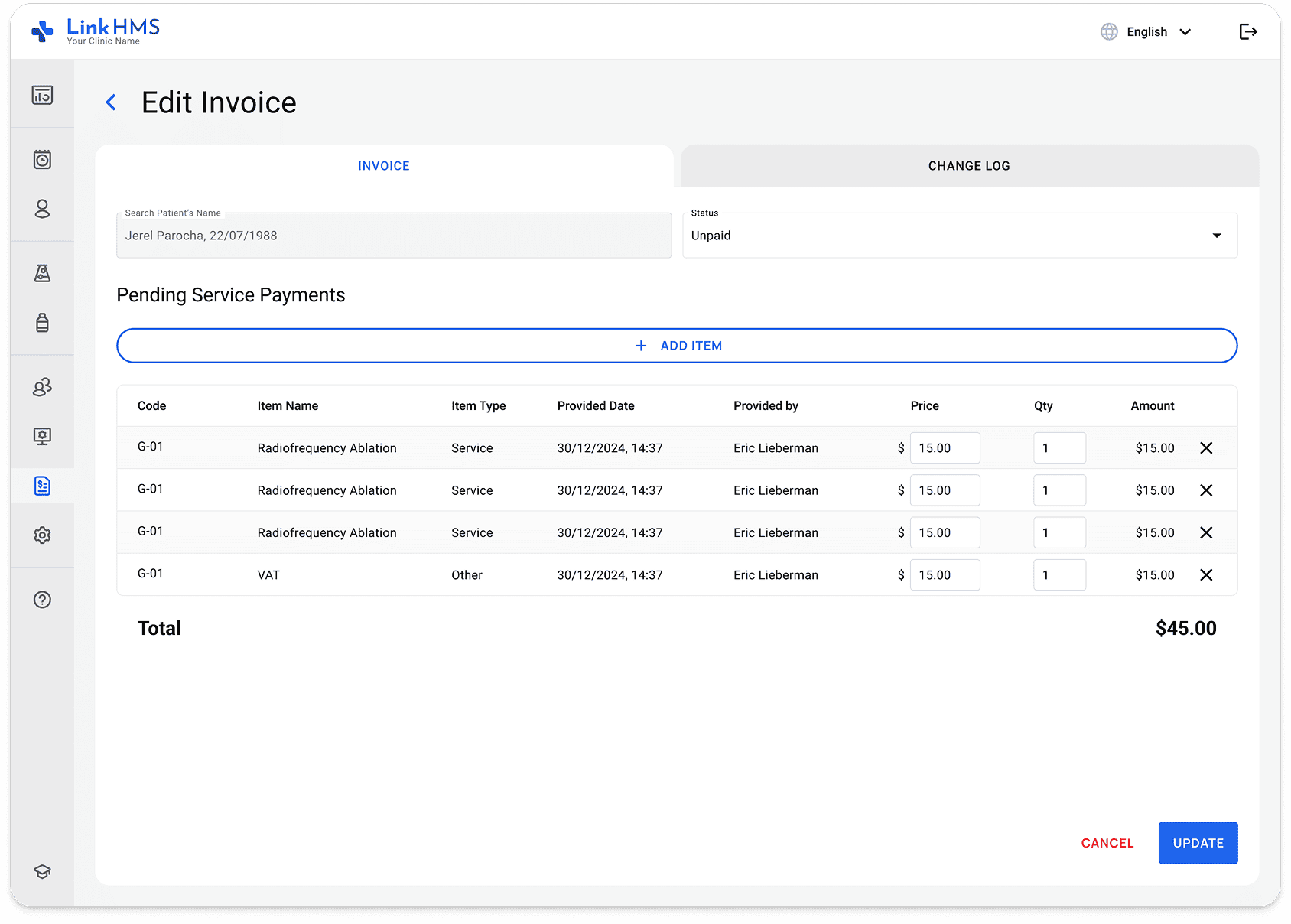 LinkHMS edit invoices