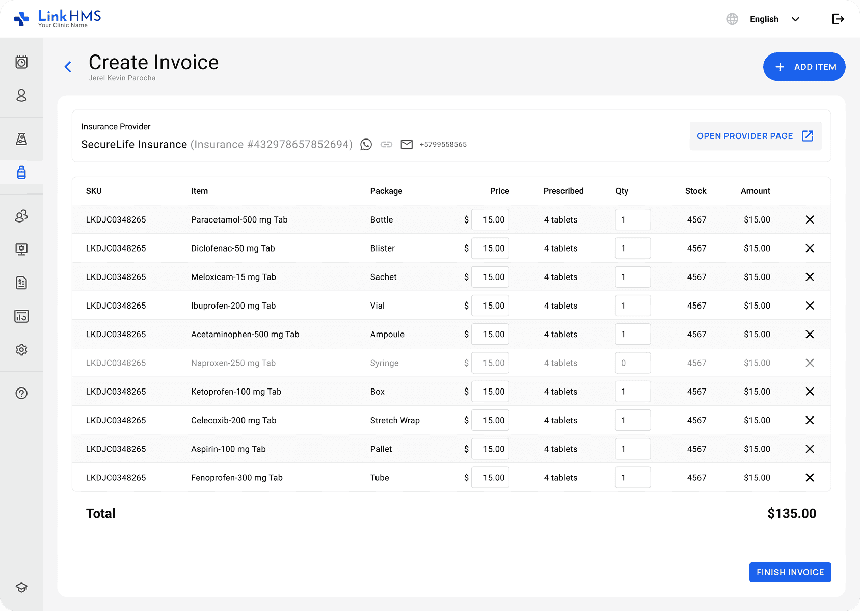 LinkHMS pharmacy invoice editing