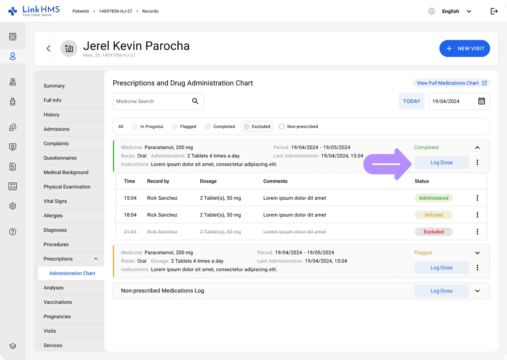 LinkHMS log medication doses