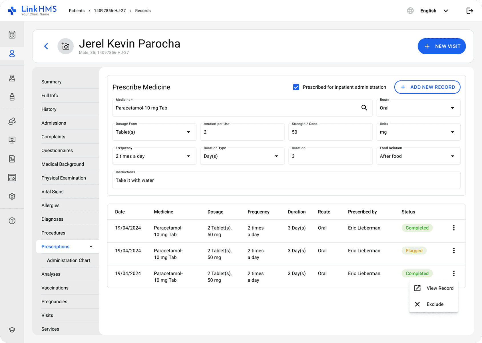 LinkHMS medicine prescriptions