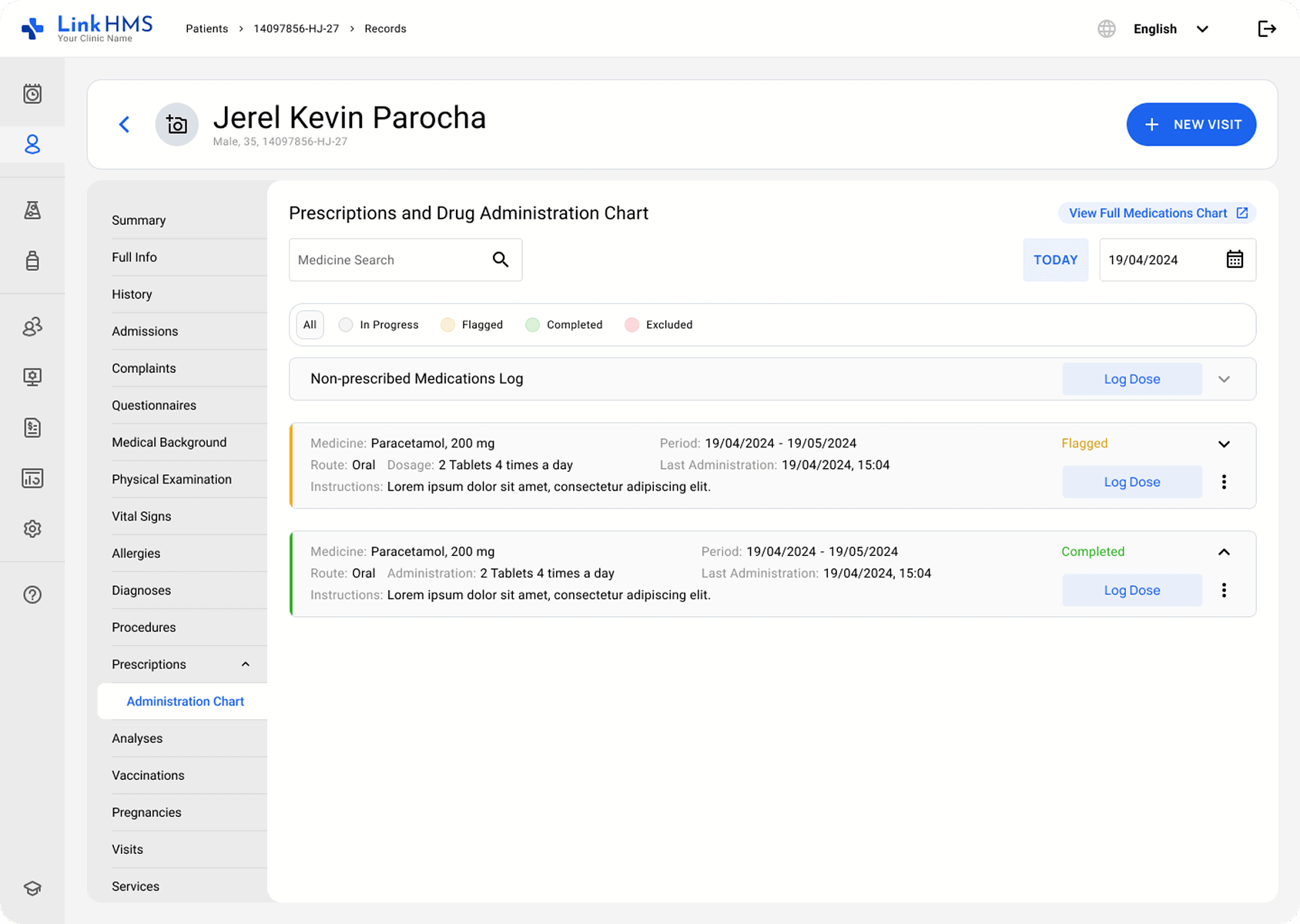 LinkHMS prescribed and non-prescribed medicine cards