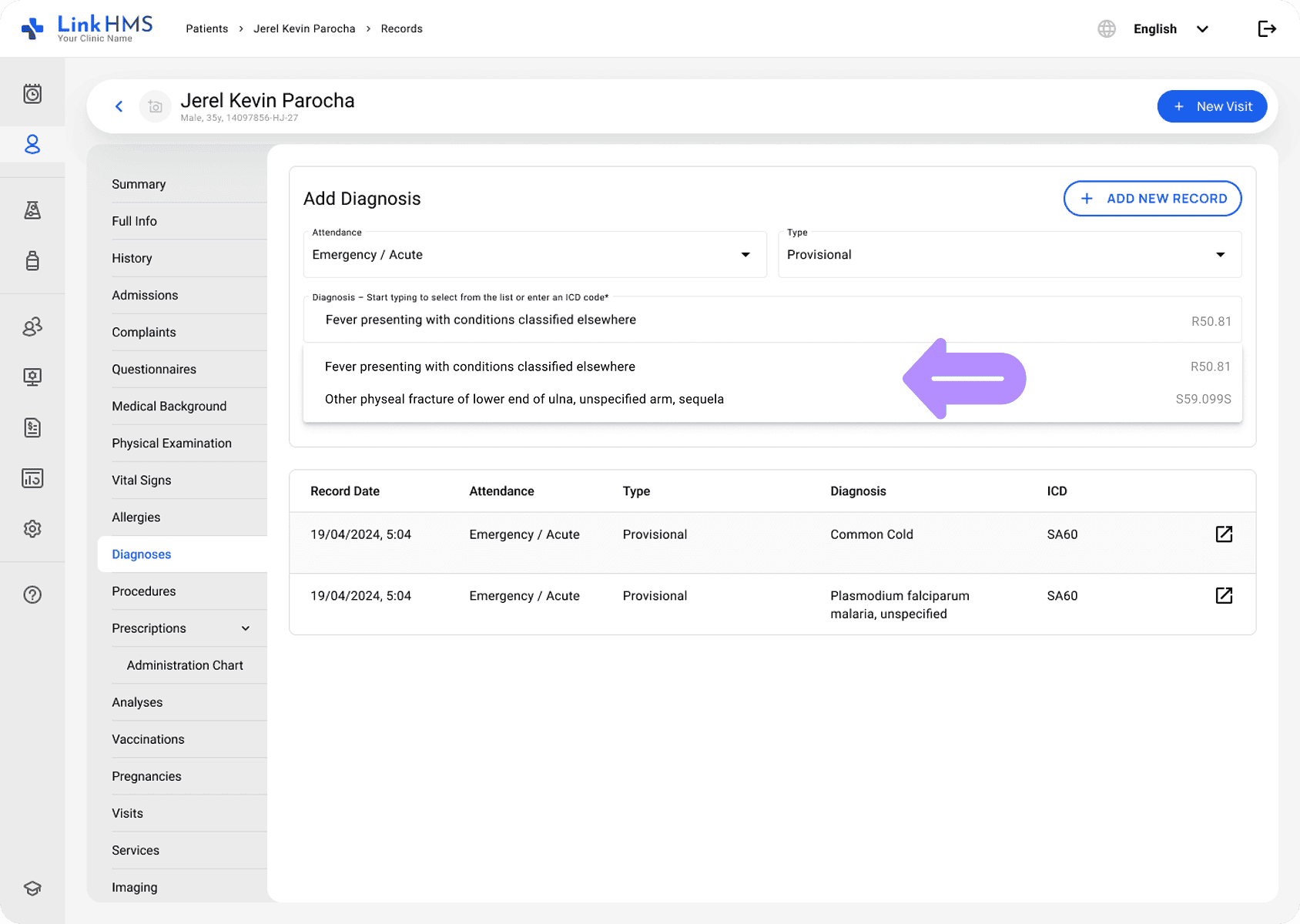LinkHMS diagnosis search